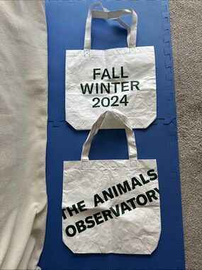 White Graphic Tyvex Tote Bag with Green Text - The Animals Observatory (2)